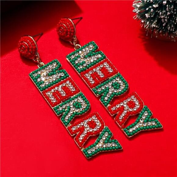 ✨ Beaded Christmas Letter Earrings | “Let It Snow” & “Jingle Bells” - Picture 3 of 4